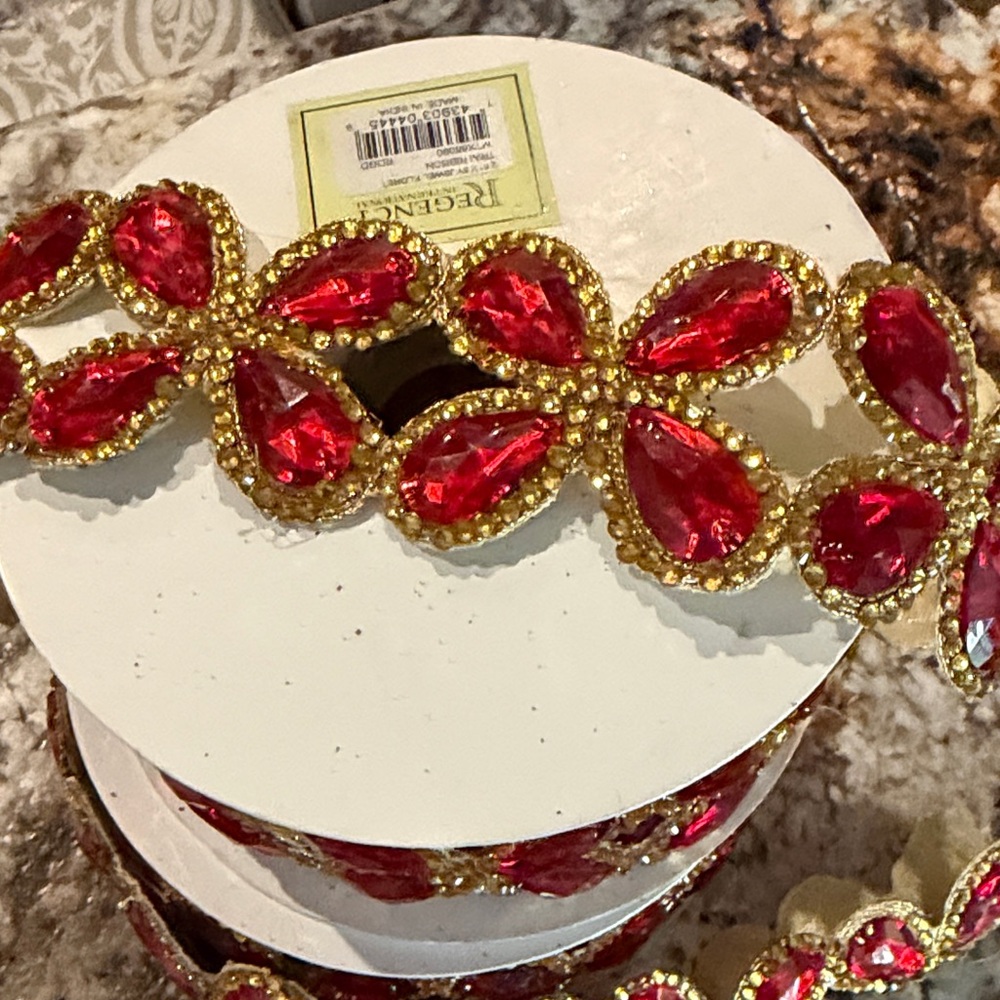 Regency Red Jeweled Christmas Ribbon, Absolutely Stunning!!